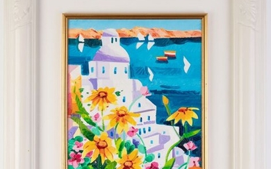Athos Faccincani, "Fiori gialli a Santorini" (Yellow flowers at Santorini)