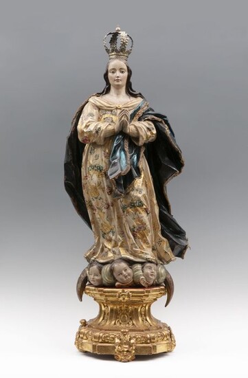 Atribuida a taller Pedro Duque Cornejo (1678-1757) - Sculpture, the Virgin of the Immaculate Conception - 100 cm (1) - Baroque - Textiles, Wood - First half 18th century