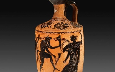 Attic black-figure cylindrical lekythos of the Athena Painter.