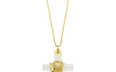 Attributed to Cartier Gold and Rock Crystal Cross Pendant with Gold Chain