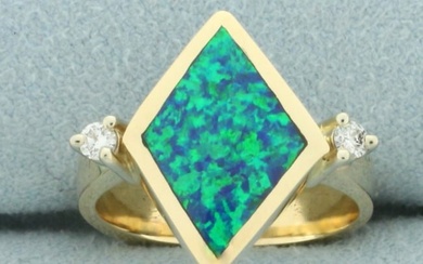 Australian Black Opal and Diamond Ring in 14k Yellow Gold