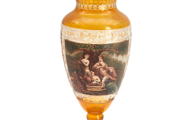 BOHEMIAN ENGRAVED AND HAND-PAINTED VASE