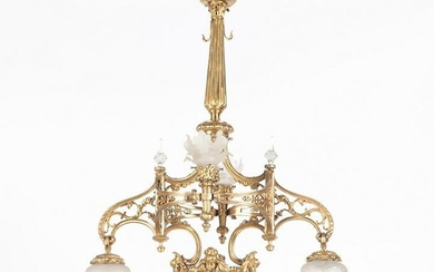 BRONZE AND GLASS FRENCH CHANDELIER C 1920