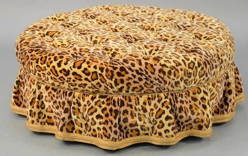 Baker Furniture upholstered pouf leopard pattern