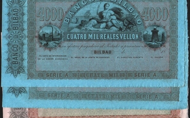 Banco de Bilbao. 18-. 100 y 4.000 reales de vellón. SC. Lote de 4
