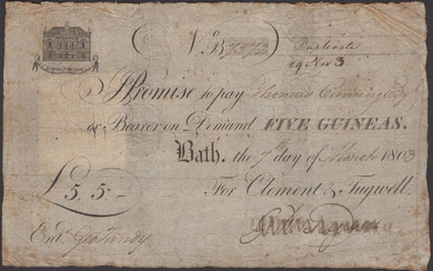 Bath Bank, for Clement & Tugwell, 5 Guineas, 7 March 1803, serial...