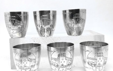 Beaker, Group of glasses (6) - .916 (88 Zolotniki) silver - Russia - Mid 20th century