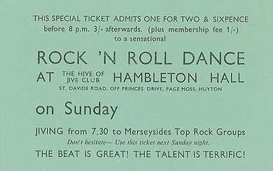 Beatles 1961 Hambleton Hall Ticket