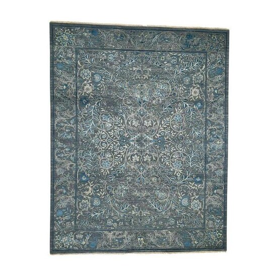 Blue Transitional Kashan Design with Wool and Raised