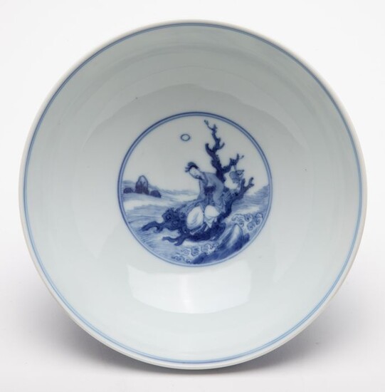Bowl - Porcelain - An Underglaze Blue Bowl Depicting Immortals - China - Kangxi (1662-1722)