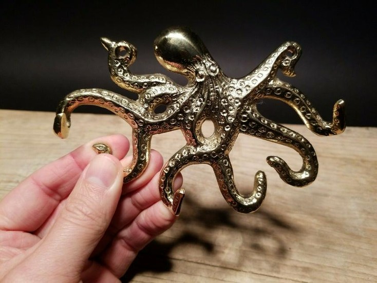Brass Octopus Wall Key Hook Paperweight