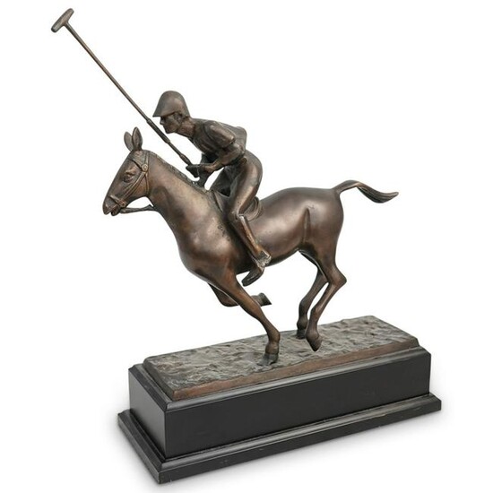 Bronze Polo Player & Horse Statue