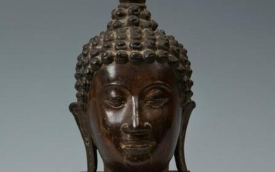 Buddha head. Thailand, 19th century. Bronze sculpture.