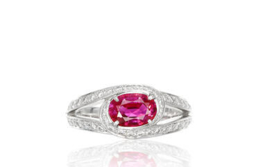 Burmese Unheated Ruby and Diamond Ring with GIA