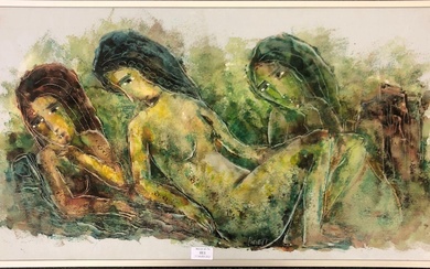 Burnett Nus féminins Acrylique sur toile signée en bas à droite 44x79 cm