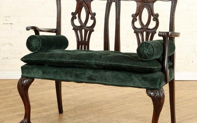 CARVED MAHOGANY DOUBLE CHAIR BACK OPEN ARM SETTEE