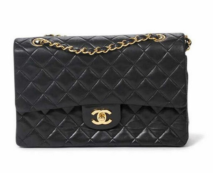 CHANEL 'DOUBLE FLAP' BLACK QUILTED LEATHER BAG
