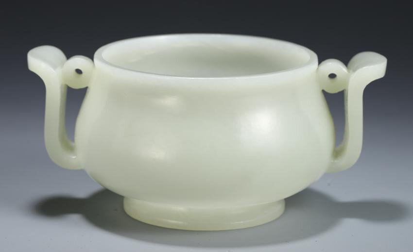 CHINESE WHITE JADE CARVED DOUBLE HANDLE CENSER