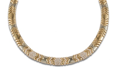 CHOKER, 80'S, WITH DIAMONDS, IN YELLOW AND WHITE GOLD