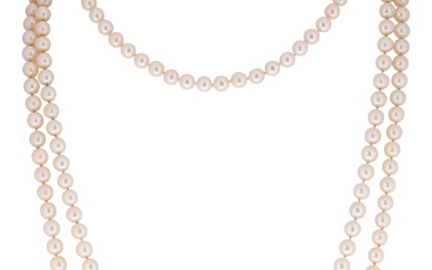 COLLECTION OF THREE CULTURED AKOYA PEARL NECKLACES, EACH WITH A GOLD CLASP