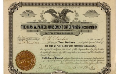 C.W. Parker Amusement Enterprises Stock Certificate
