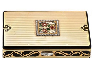 Cartier Vintage Diamond 18k Gold Enamel Compact Box Vanity Case