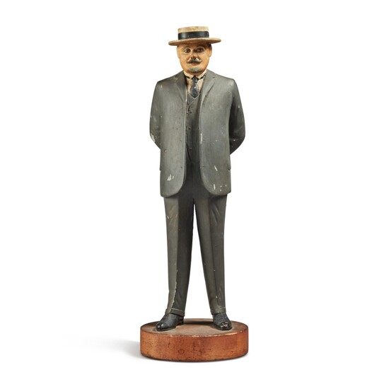 Carved and Painted Pine Figure of a Mustachioed Gentleman, 20th Century