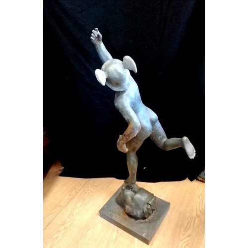 Cast iron figure of Hermes standing on a face - 43" height