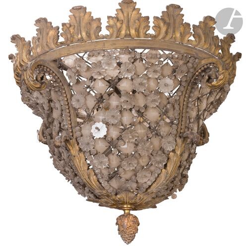 Ceiling light in gilt bronze and cut glass, in the...