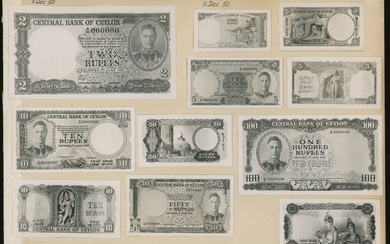 Central Bank of Ceylon, a complete set of archival photographic proofs for the 1951 issue, (Pic...