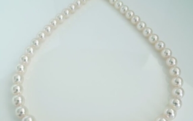Certified Aurora TEN-NYO - Akoya Pearls, True Collection Quality 8.5 -9 mm - 14 kt. Gold - Necklace - Diamonds
