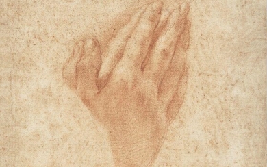 Cesare Dandini, Italian 1596-1656- Study of hands at prayer; red chalk on paper, bears inscriptions 'Ceasare Dandini 750' (lower left), 'Cesare Dandini' (verso), and 'Di Cesare Dandini Pittor Fiorentino' (upper edge, backing paper recto), 18.4 x...
