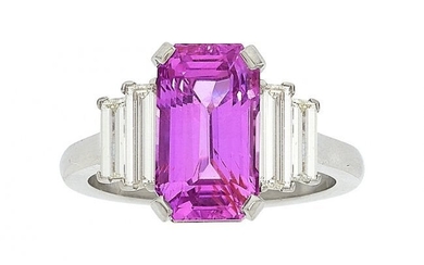 Ceylon Pink Sapphire, Diamond, Platinum Ring Stones