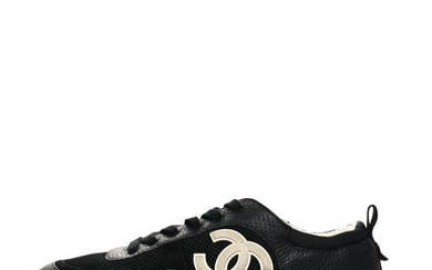 Chanel Calfskin Mesh Suede CC Sneakers 43 Black White