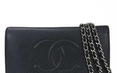 Chanel Chain Wallet Shoulder Bag Caviar Skin Coco Mark CHANEL No. 16 Leather Black Classic