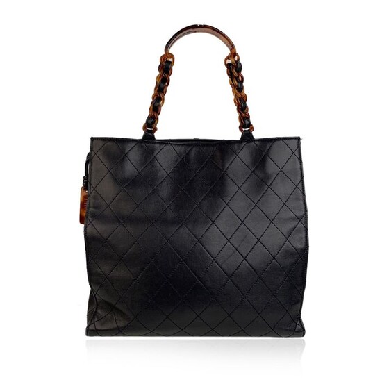 Chanel - Vintage Blue Quilted Leather Lucite Handles Shopper bag