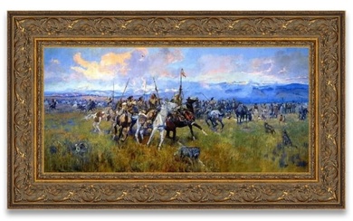 Charles Marion Russell "Lewis and Clark Meeting Indians at Ross' Hole, 1912" Oil Painting, After