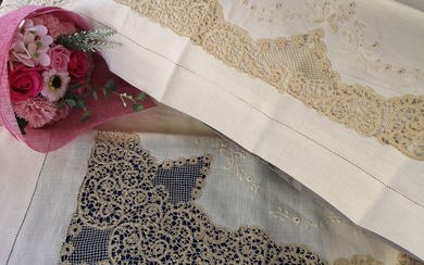 Charming sheet in pure linen Cantù embroidery by hand - Linen - AFTER 2000