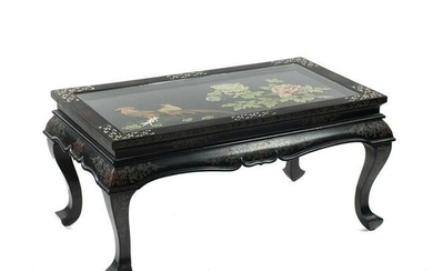 Chinese Black Lacquered Hardstone Inlay Coffee Table