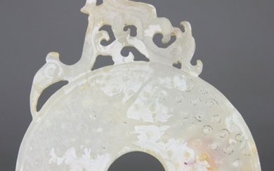 Chinese Dragon Plate Pendant - Archaic Style - Jade (untested) White - China - Twentieth century
