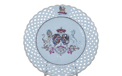 Chinese Export 'Famille Rose' Armorial Dish, Qianlong Period (1736-1795)