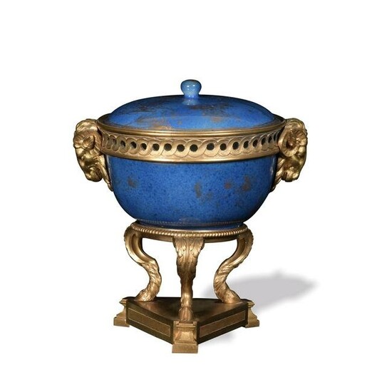 Chinese Gilt Blue Glazed Lidded Bowl, 18th Century