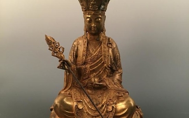 Chinese Gilt Bronze Ksitigarbha Figure, Yongle Mark