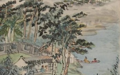 Chinese Painting of River Village by Wang Yachen