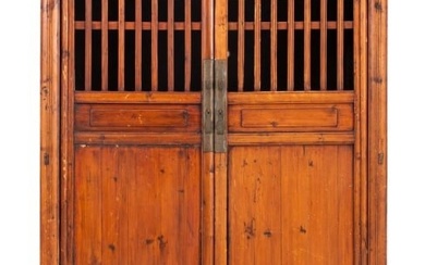 Chinese Pine Wood Lattice Two-Door Cabinet