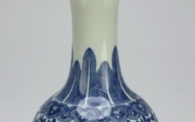 Chinese blue and white lotus bottle vase