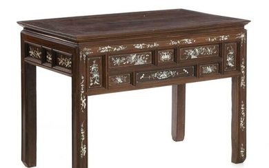 Chinese inlaid Hongmu desk table, Minguo