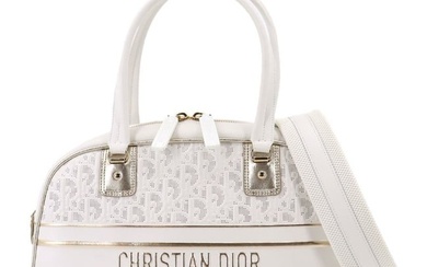 Christian Dior DIOR VIBE Medium Classic 2way Bowling Shoulder Bag Leather Rubber White Gold