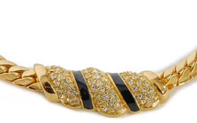 Christian Dior Dior Necklace Crystal Shell Motif Choker Rhinestone Snake Chain Plated Women's