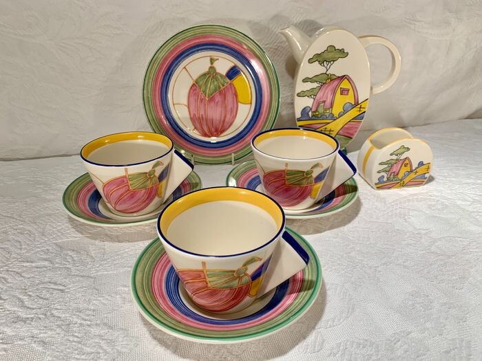 Clarice Cliff collection - Wedgwood - Tea set (9) - Art Deco - Ceramic - Bizarre